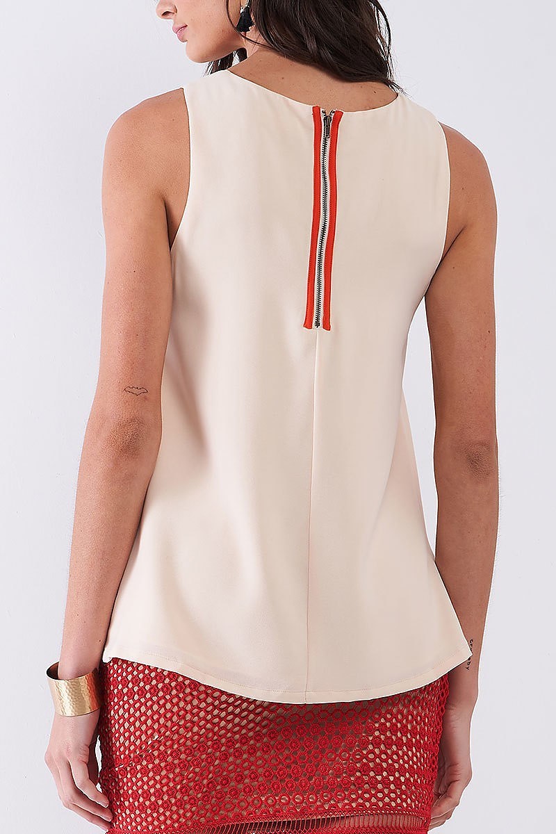 Tribal trimmed detail round neck top (TDG8134)