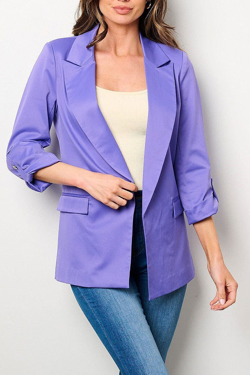 3/4 sleeves open front pockets blazer (EFWT9130)