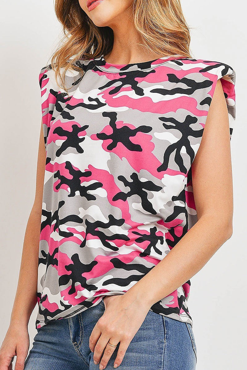 Power shoulder camo print top (ED9103)