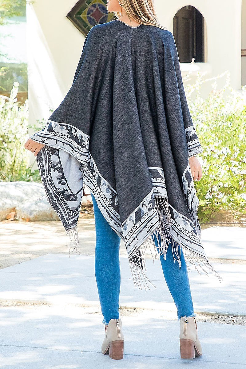 Border line warmer kimono wrap (DGS5842)