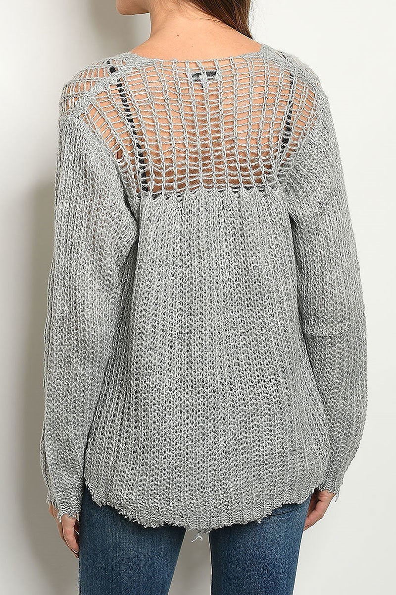 Distressed detail back v neck sweater (DGS4760-LAST)