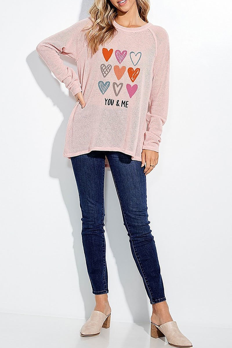 You amd me hearts all over knit long sleeve top (EF5067)