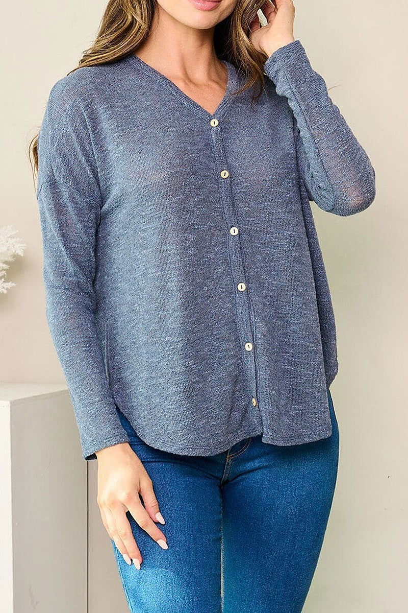 Long sleeve buttons detailed tunic top (EFWT3669)