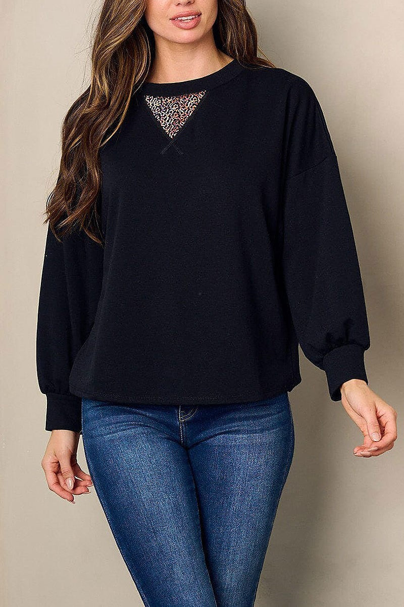 Long sleeve small studs detailed top (EFWT2895)