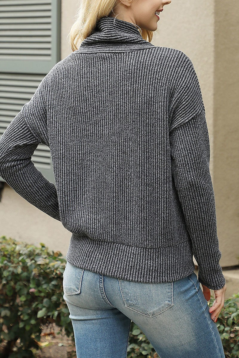 Rib v-neck relaxed fit sweater (DGS6546)