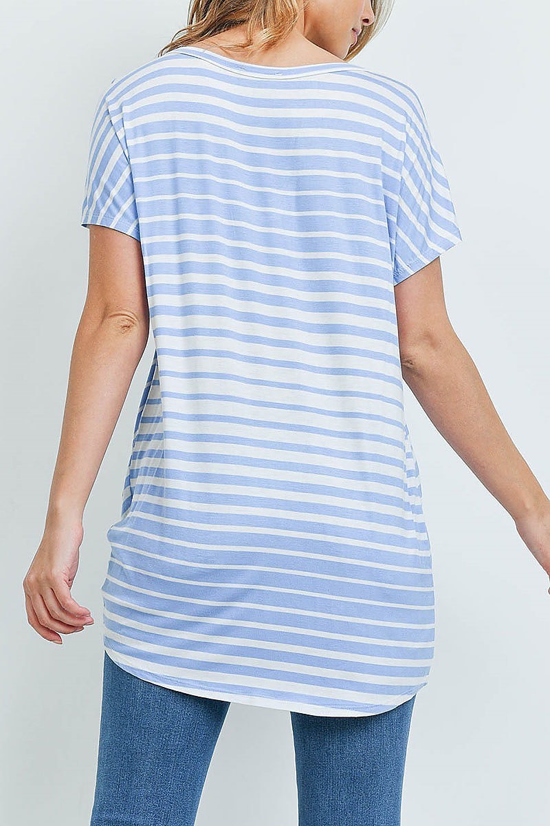 Short sleeve keyhole stripe tunic blouse top (ED8859-2)