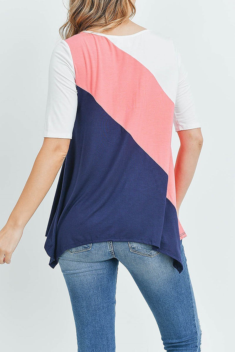 Shark bite hem color block top (ED8551-1)