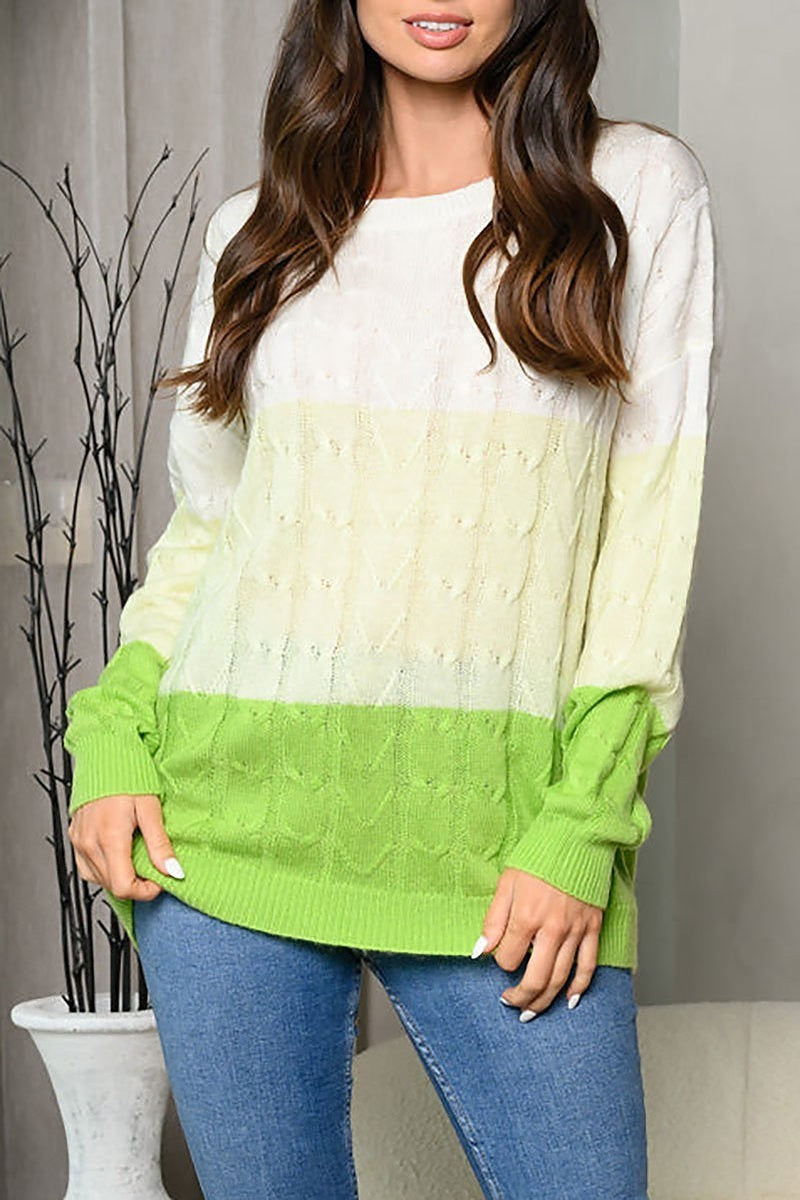 Long sleeve colorblock cable knit sweater (EDWT7326)