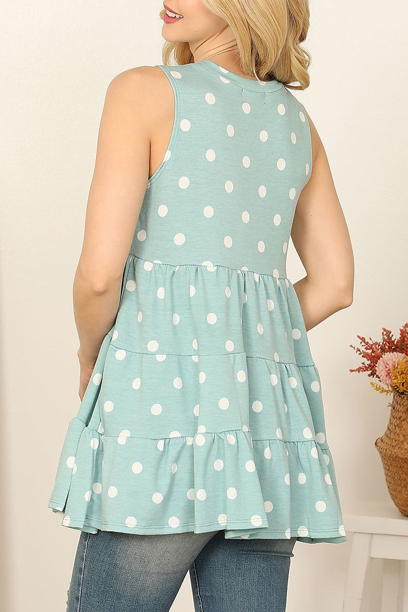 Polka dots sleeveless ruffle tiered top (EF7447)