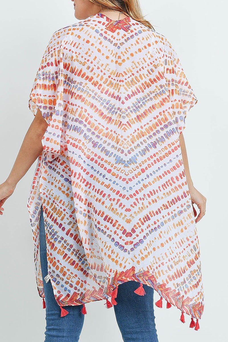 Multi color dash pattern tassel kimono top (ED9448)