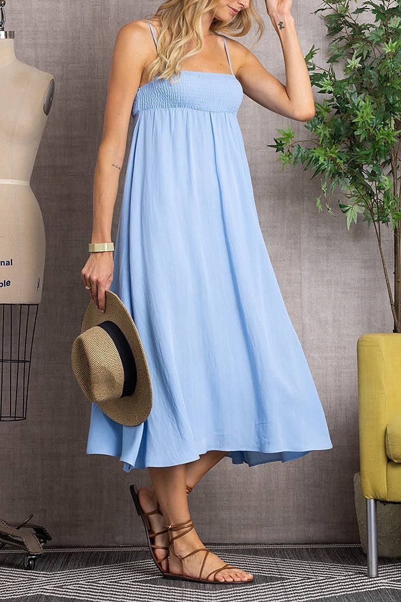 Spaghetti strap bodice linen maxi dress (EDSW3296)