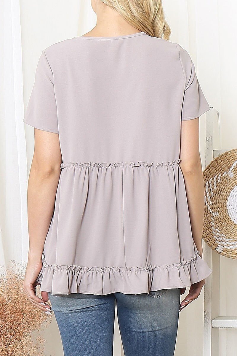 Merrow frill detail short sleeve top (EF6041)