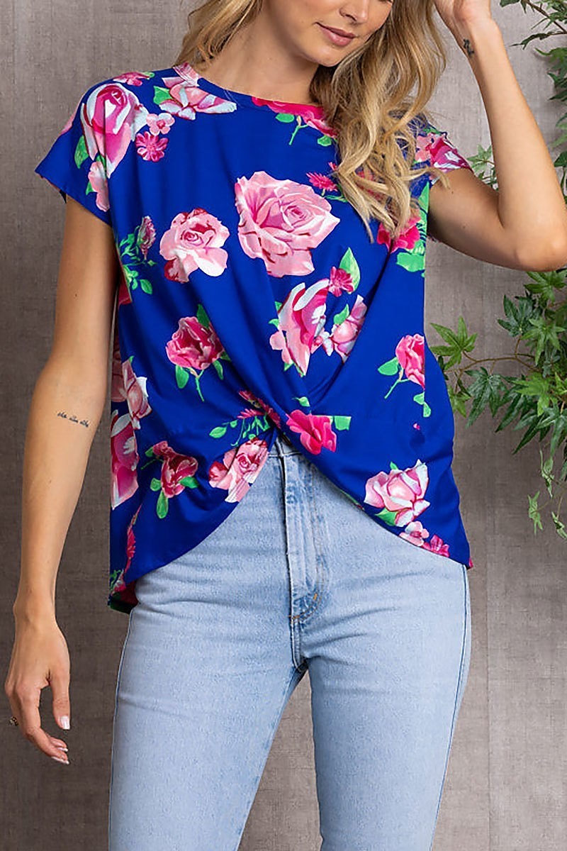 Floral print twisted hem top (EDSW3335)