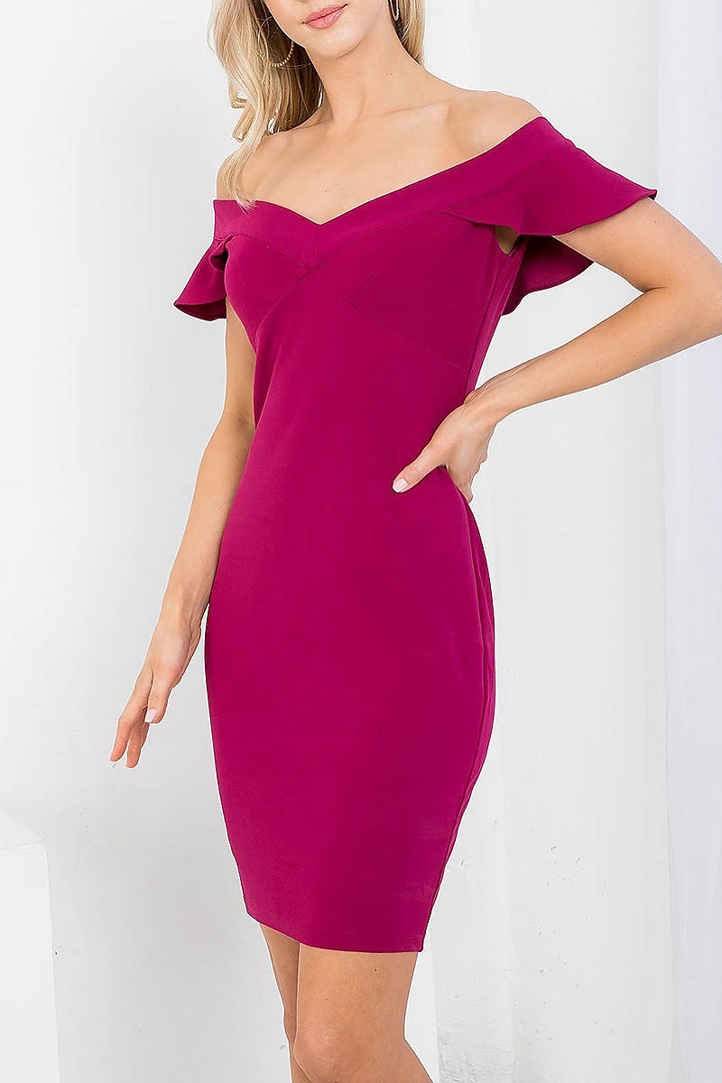 Ruffle off shoulder bodycon dress (DED7317)