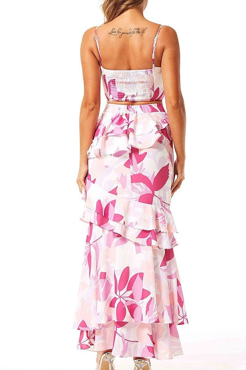 Crop top & maxi skirt ruffle floral 2pc. set (EGWT1104)