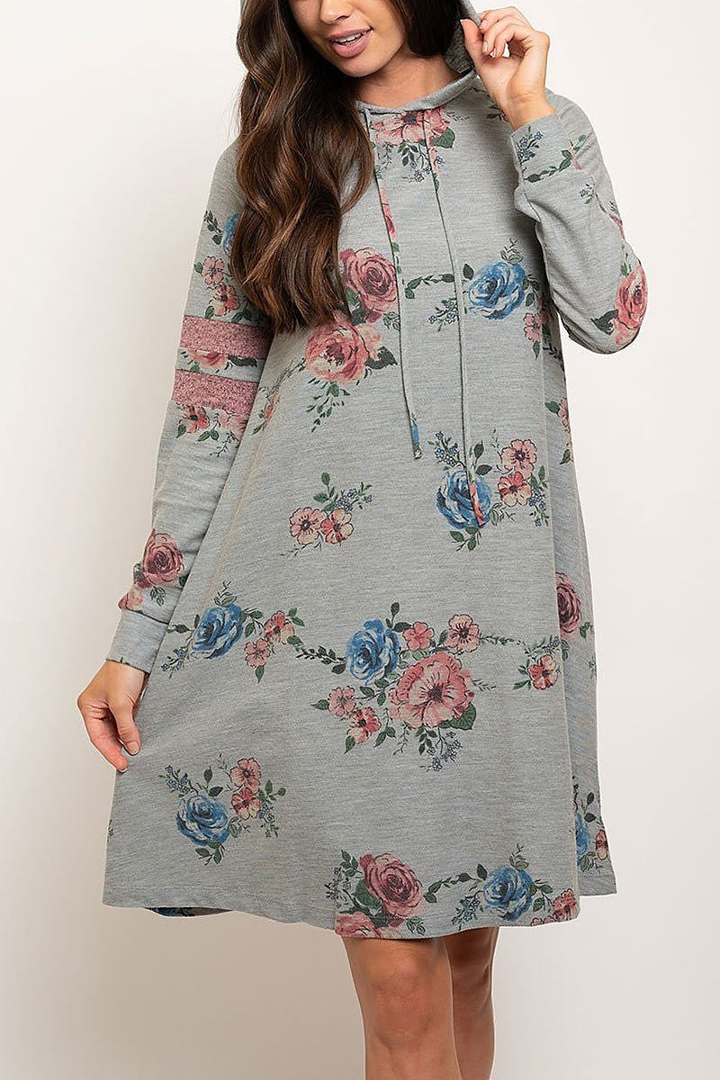 Floral long sleeve hoddie dress (EDWT2785)