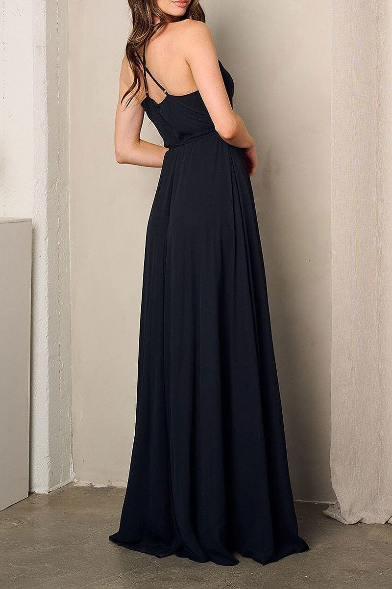 Sleeveless surplice self tie maxi dress (EFWT3239)