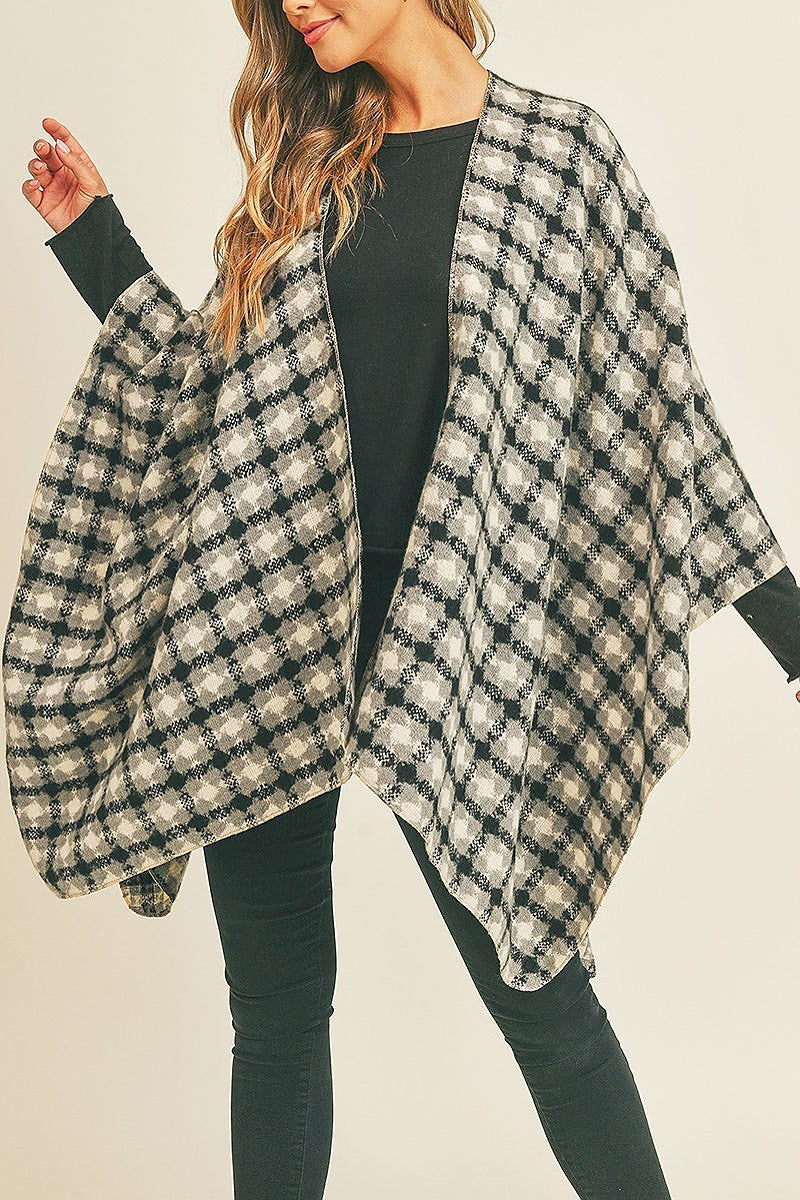 Plaid pattern ruana kimono (DGS5733)