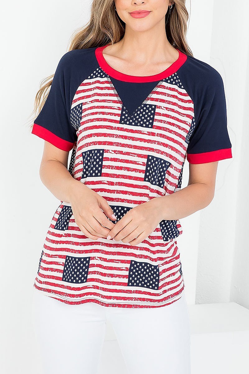 Usa flag short sleeve raglan top (EF3975)