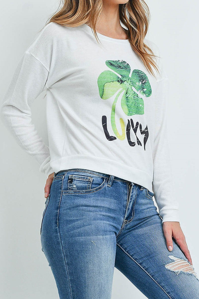 Lucky graphic crew neck top (EF5615)