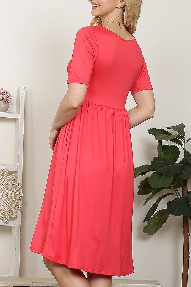 Short sleeve solid a line dress (DED8316-1)