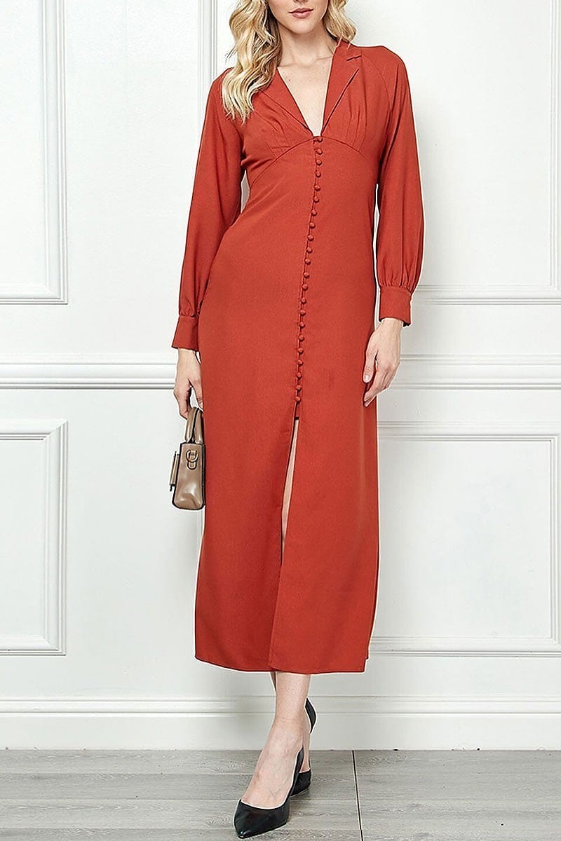 Long sleeve v-neck button up maxi dress (EGWT1335)