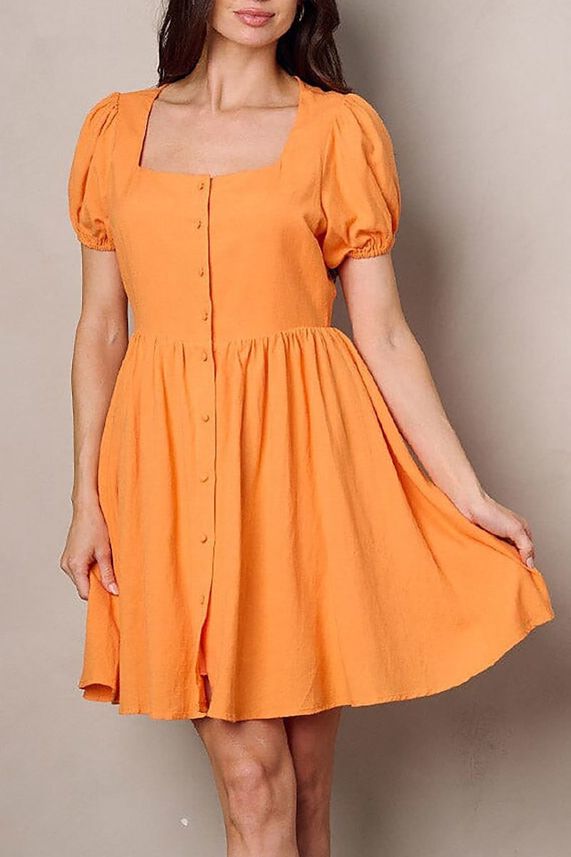 Short sleeve button up square neck mini dress (EFWT2010)