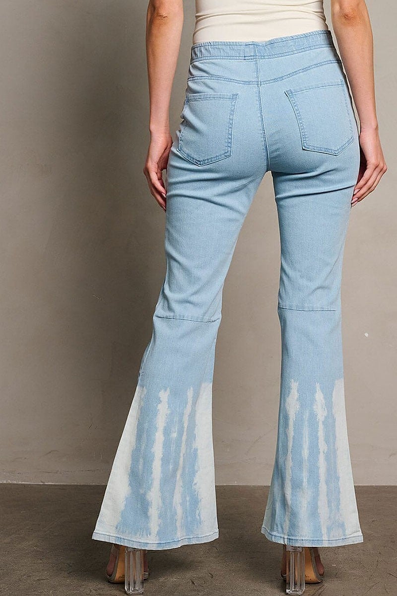 Elastic waist bell bottoms denim pants (EGWT2052)