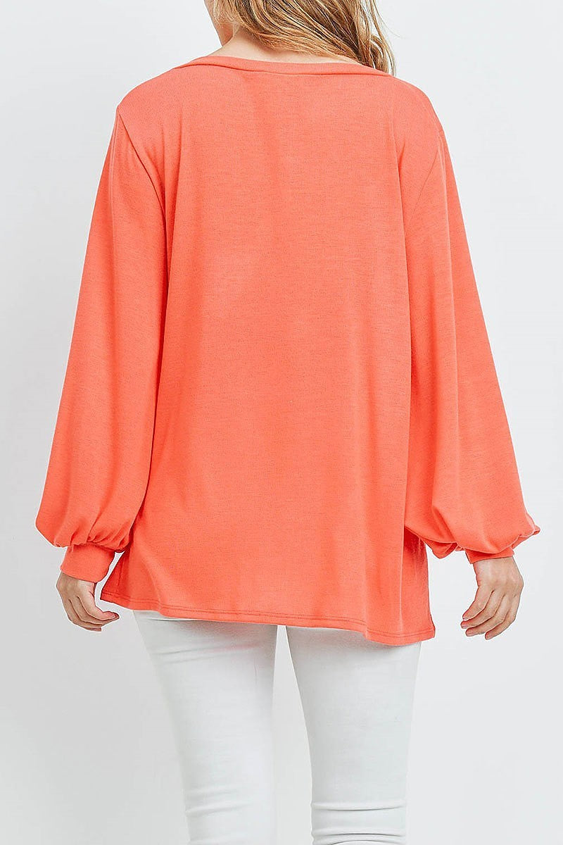 Bubble sleeve boat neck top (ED9106)