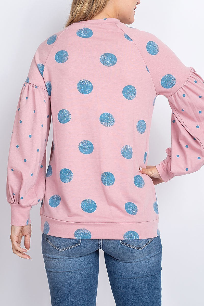 Bubble sleeve mix polka dot print top (EF1928)