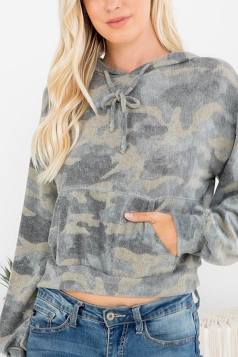 Pocket detail hoodie camo top (EF2150)