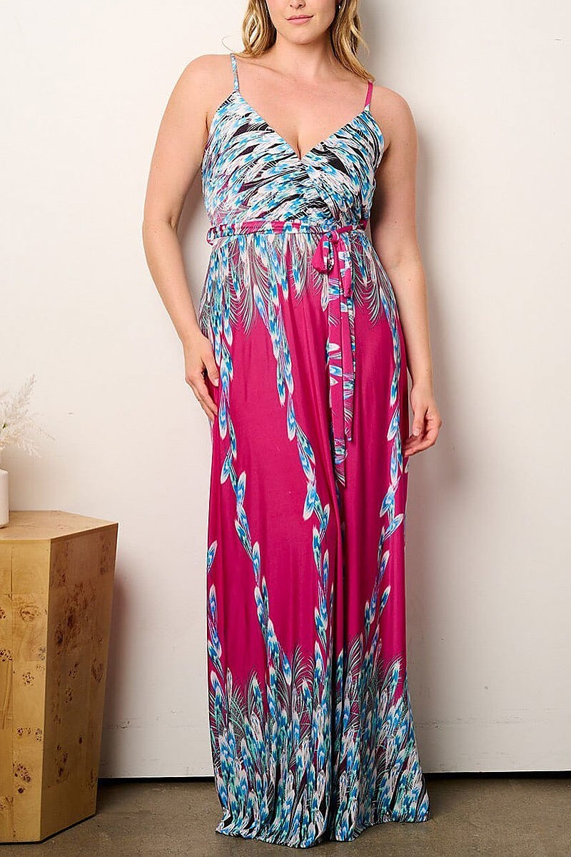 Self tie surplice multi print maxi dress (EFWT9020)