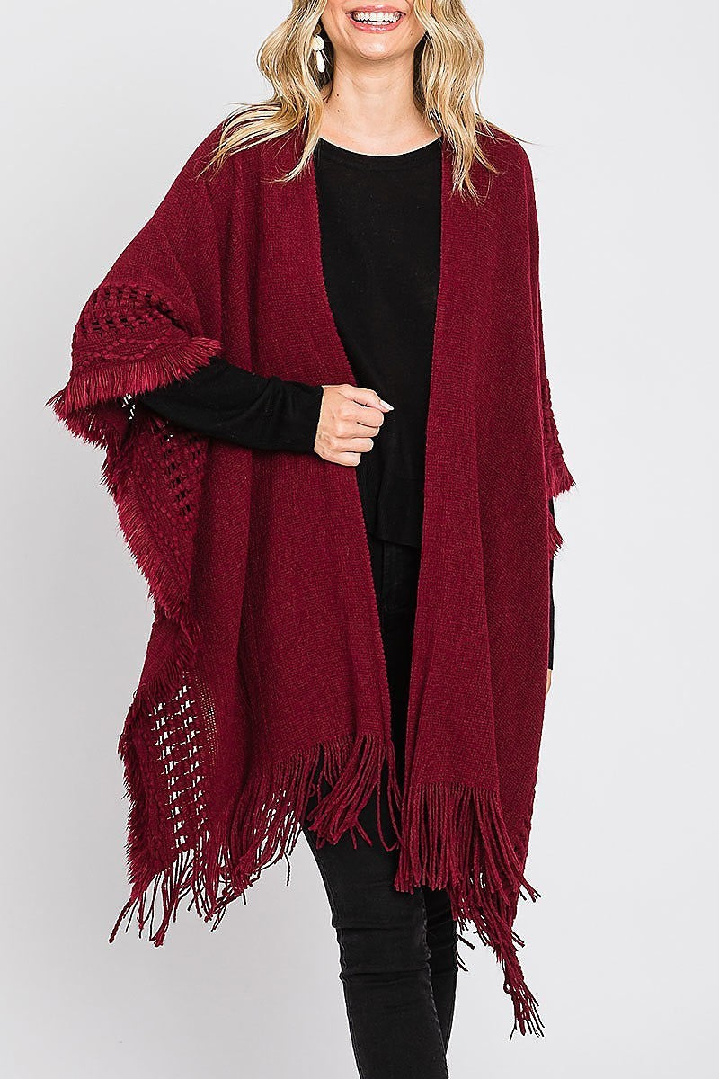 Knit ruana with fringe (DGS6114)