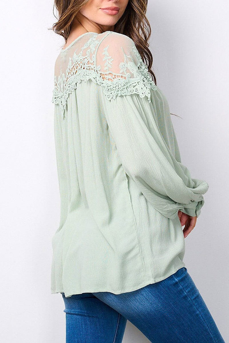 Long sleeve lace detailed tunic blouse top (EFWT7486)