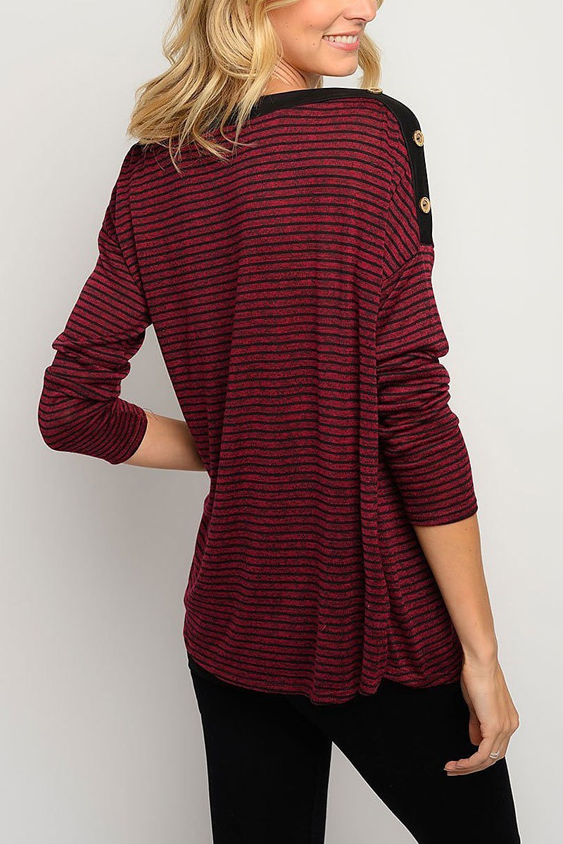 Stripes long sleeve button detail top (EDWT3240)