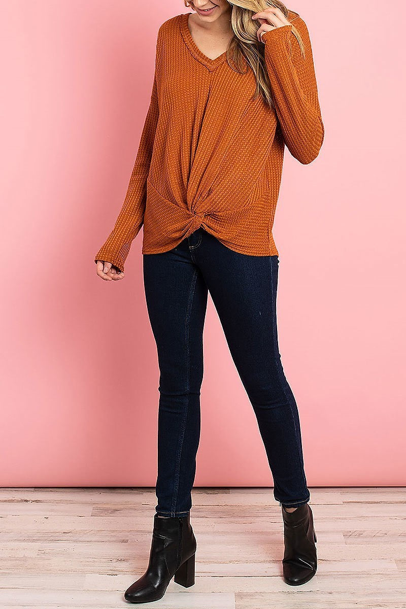 V neck twist front thermal top (ED7968-1)