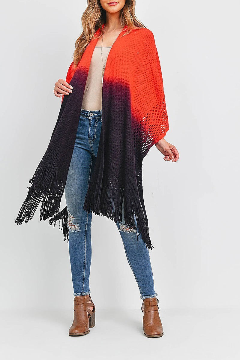 Dip dye ruana w crochet tassel kimono (DGS5254)