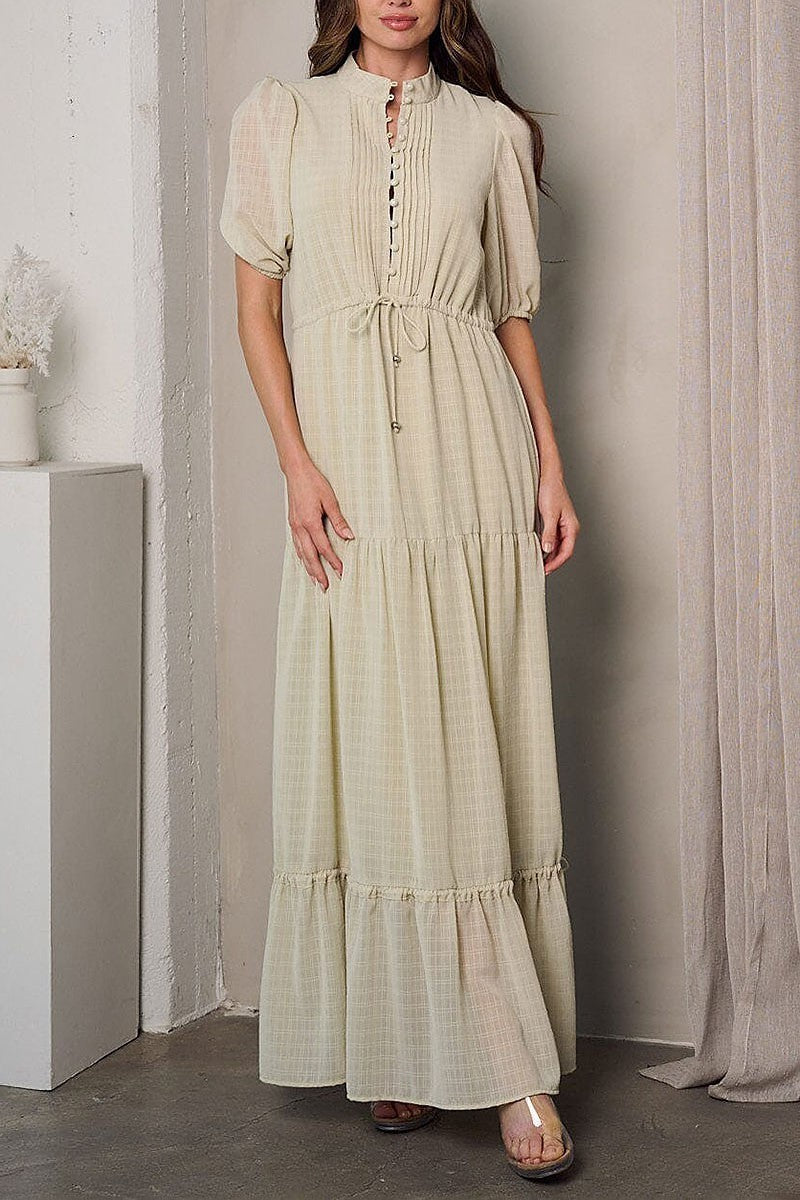 Short sleeve tiered side slit maxi dress (EGWT3091)