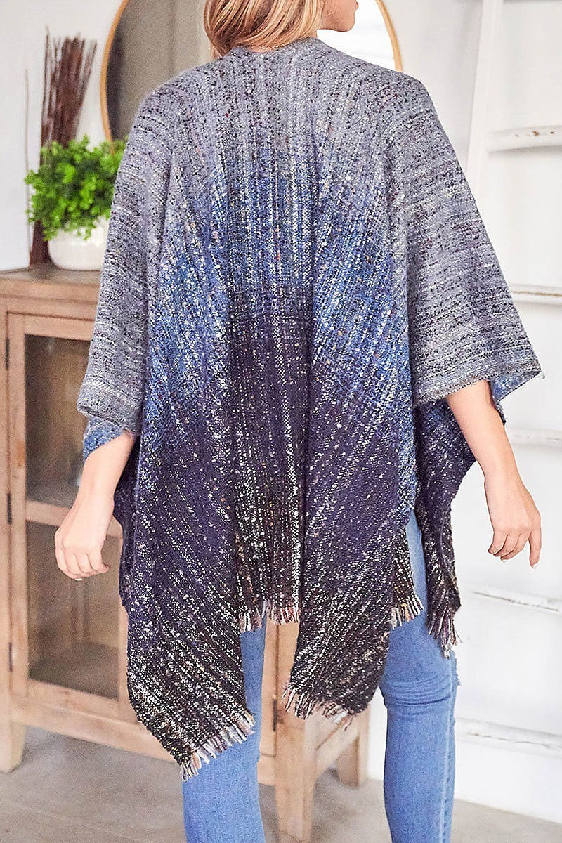 Fringe detail plaid poncho kimono (DGS5582)