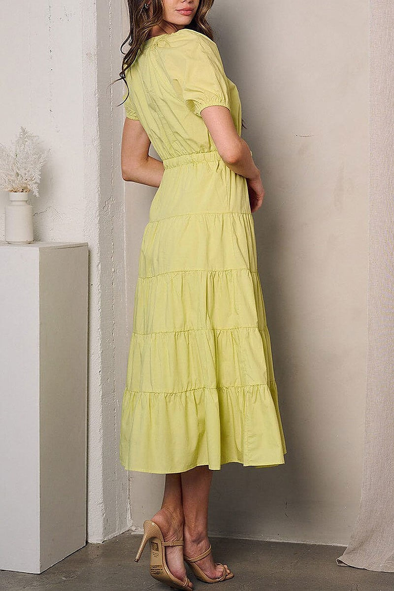 Short sleeve v-neck tiered maxi dress (EFWT2761)