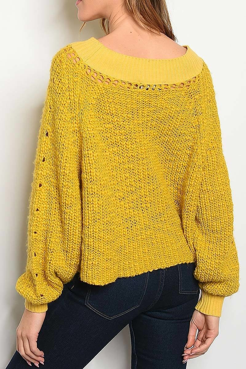 Ribbed band detail round neck puff sleeve sweater (DGS3911)