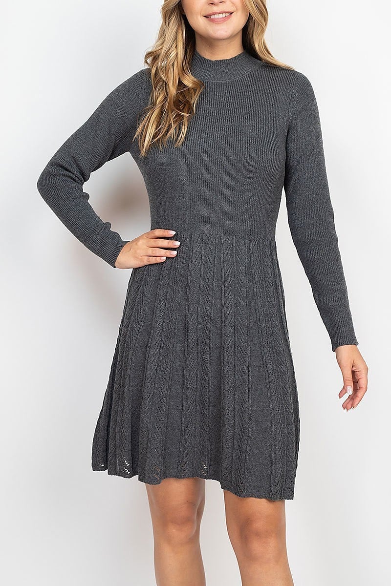 Ribbed knit chevron sweater knit dress (DED6847)