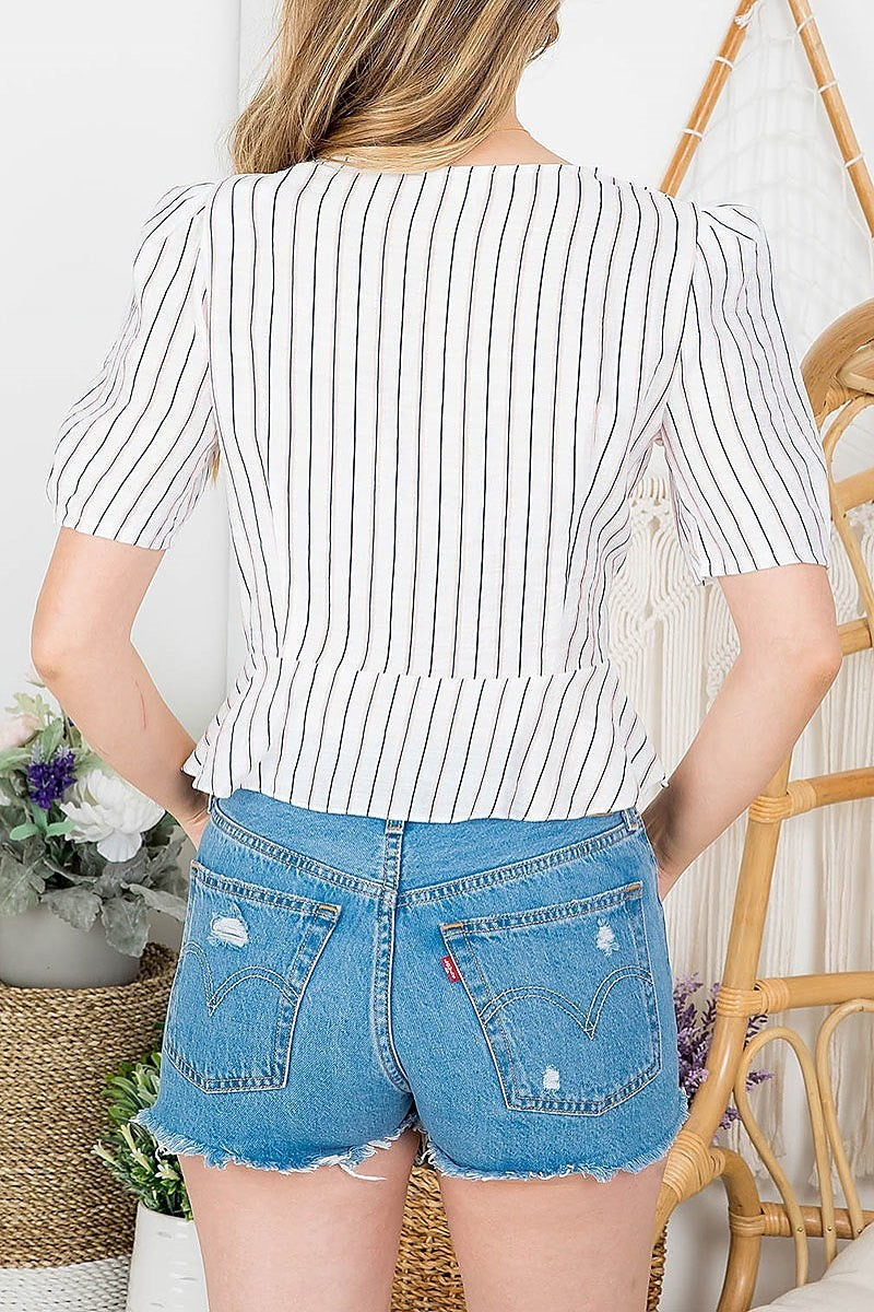 Stripe v neck surplice top (EF4017)