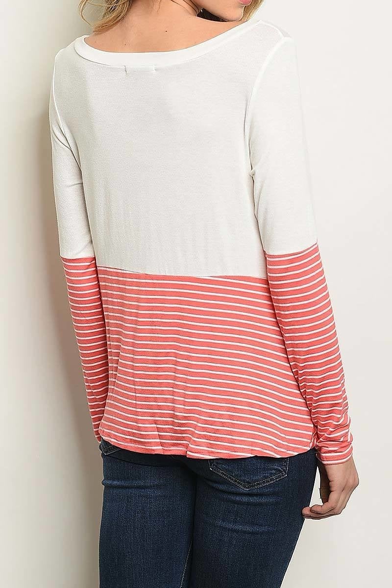 Solid and stripe mix twist waist loose fit top (DED1696-LAST)