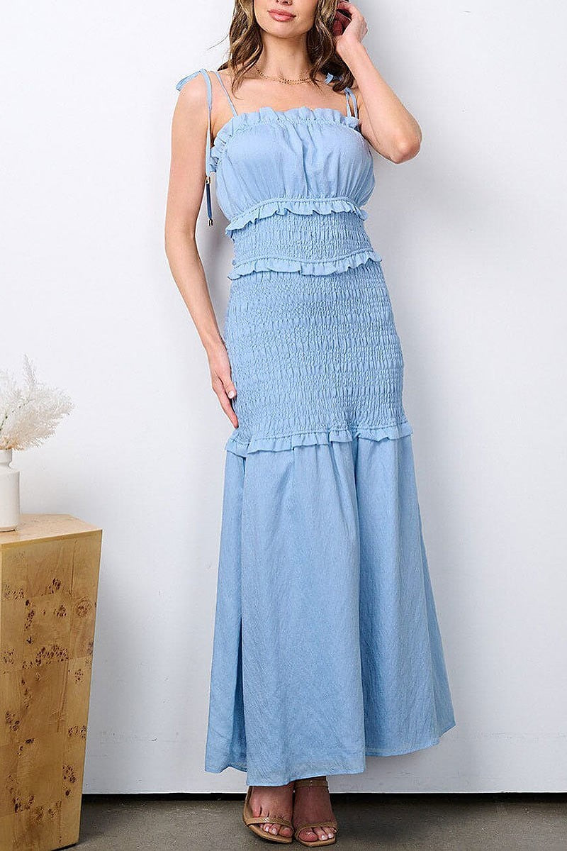 Sleeveless smock tiered maxi dress (EFWT7278)