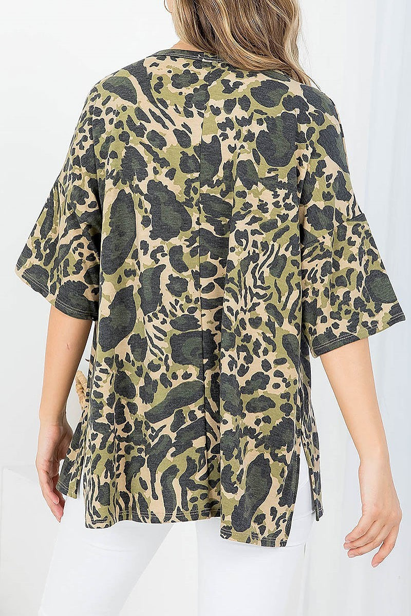 Camo print loose fit top (EF3798)