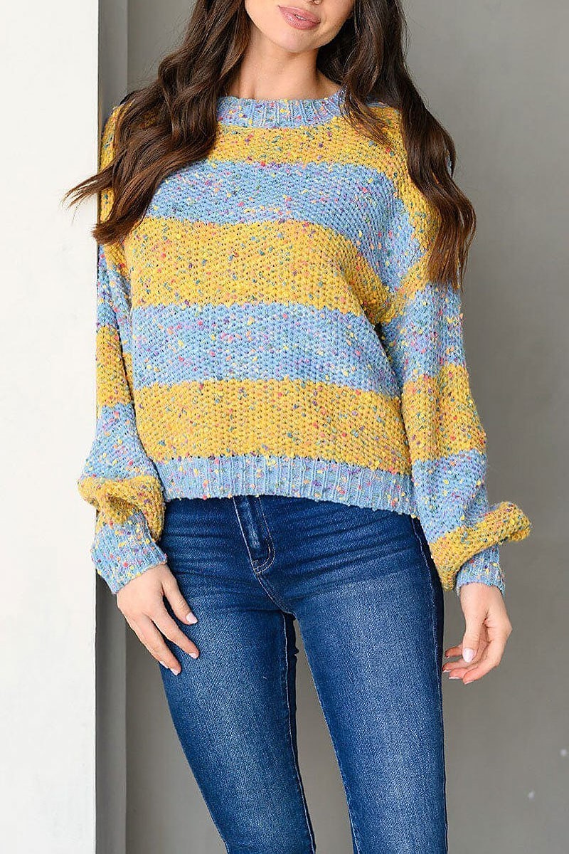 Long sleeve colorblock pullover sweater (EDWT9453)