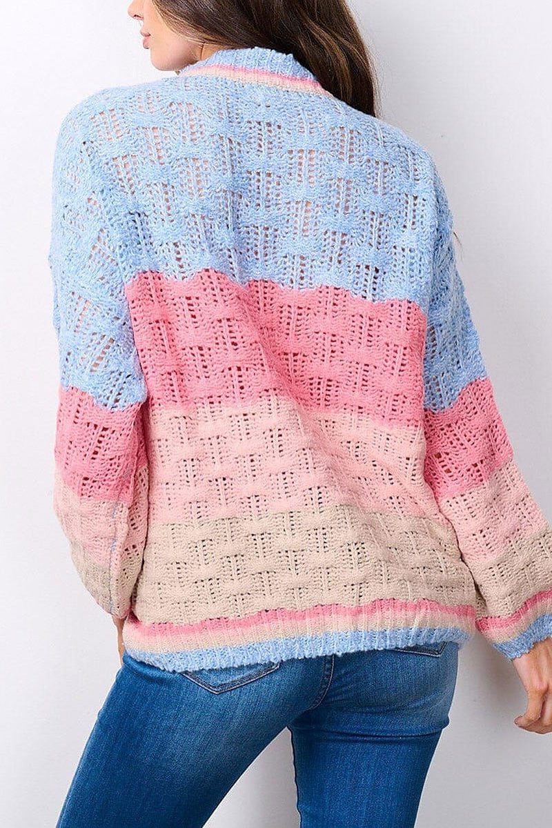 Long sleeve colorblock knit sweater (EFWT7495)