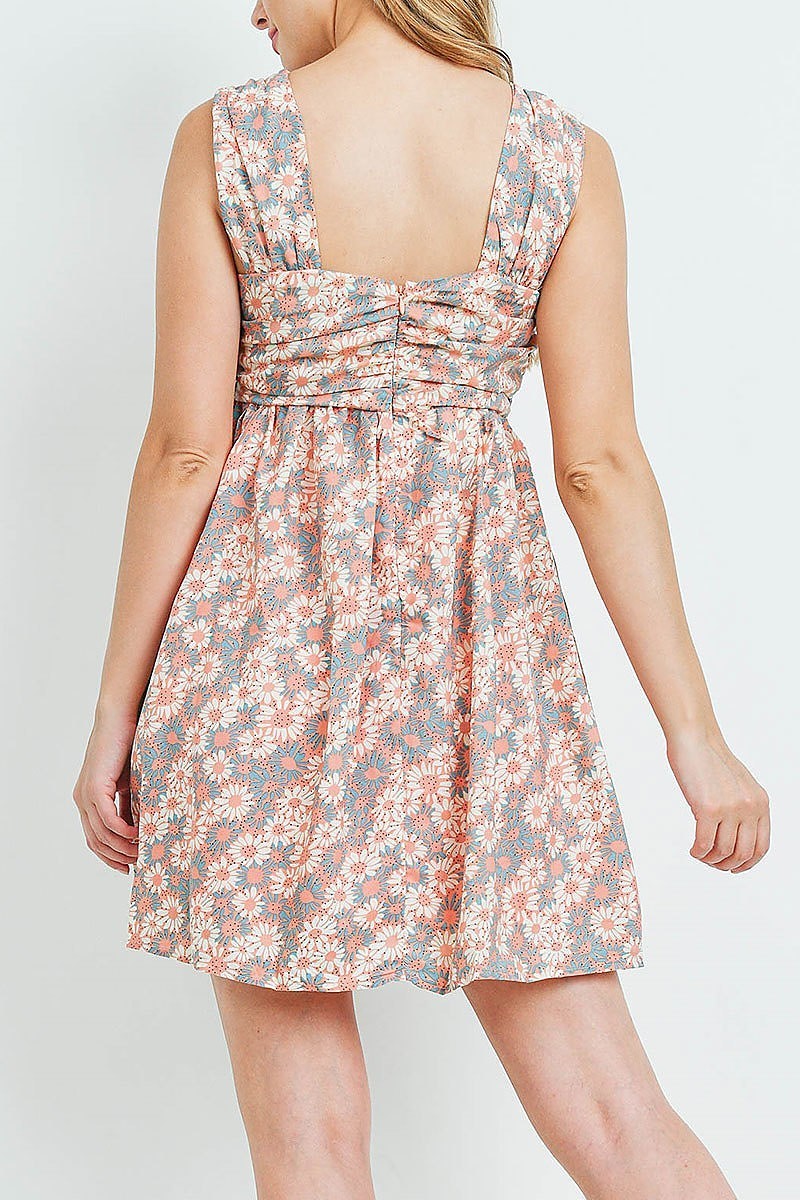 O ring detail floral print baby doll dress (DED6152)