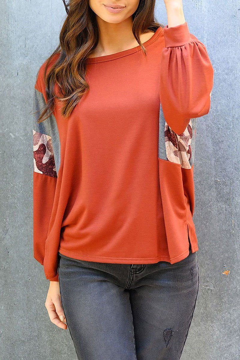 Long sleeve multi print top (EDWT3907)